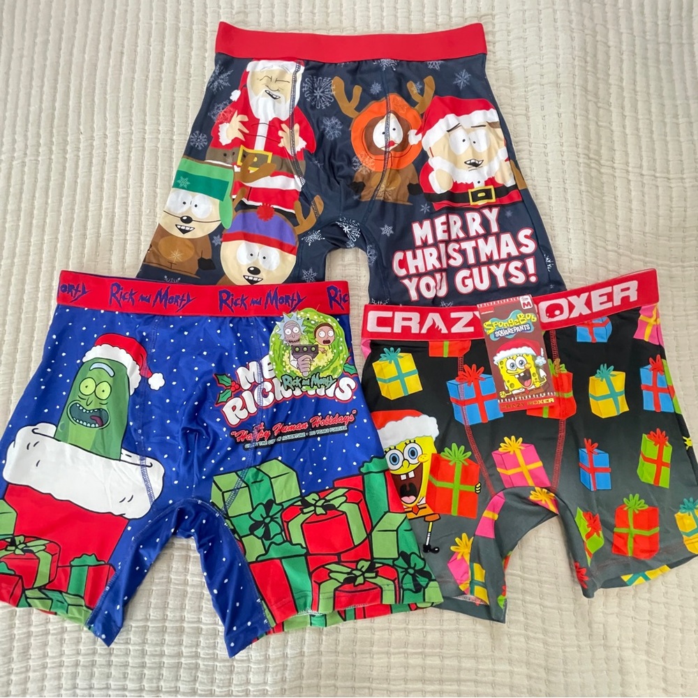 Mens 3pk Christmas Boxer Briefs South Park Rick and Morty‎ SpongeBob Size Medium